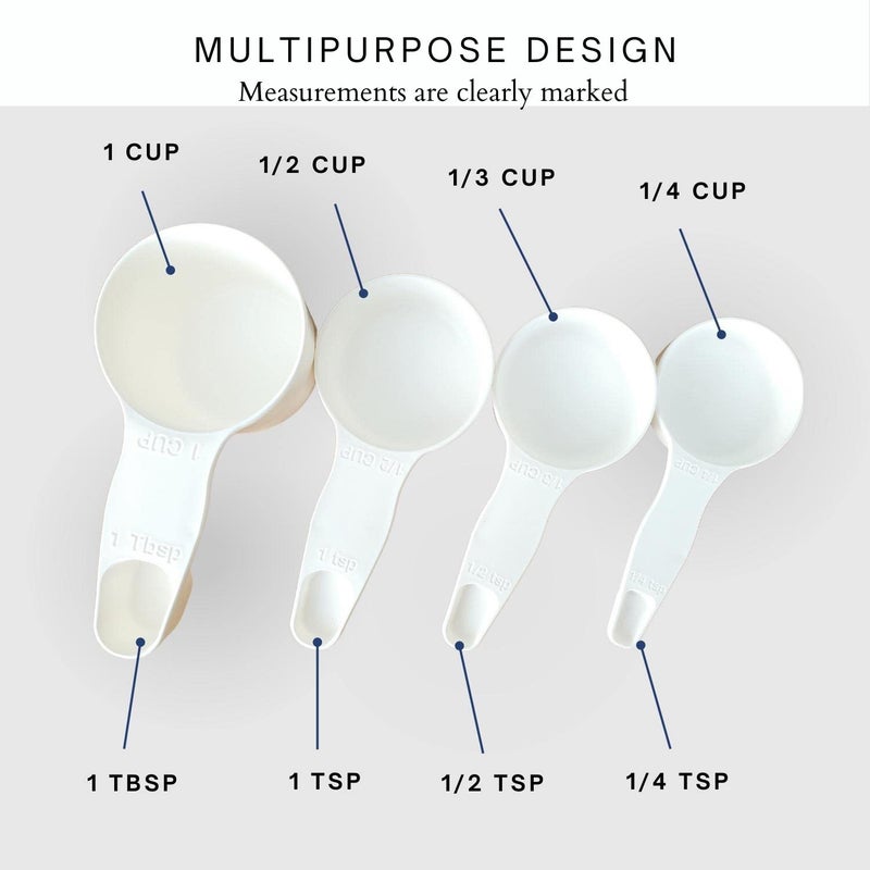 Storage Theory 2-in-1 Measuring Cups & Spoons Set (4-Piece) - Nesting Space-Saving Kitchen Gadget - BPA-Free Food Grade Plastic - Dishwasher Safe for Baking, Cooking, Coffee - White - Image 5